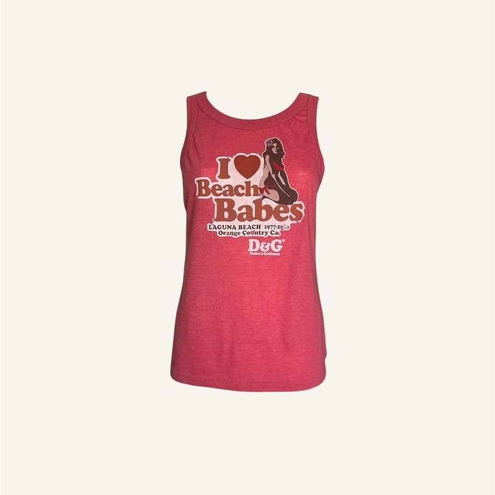 D&G Dolce Gabbana I Love Beach Babes pink red graphic tank top vintage rare y2k